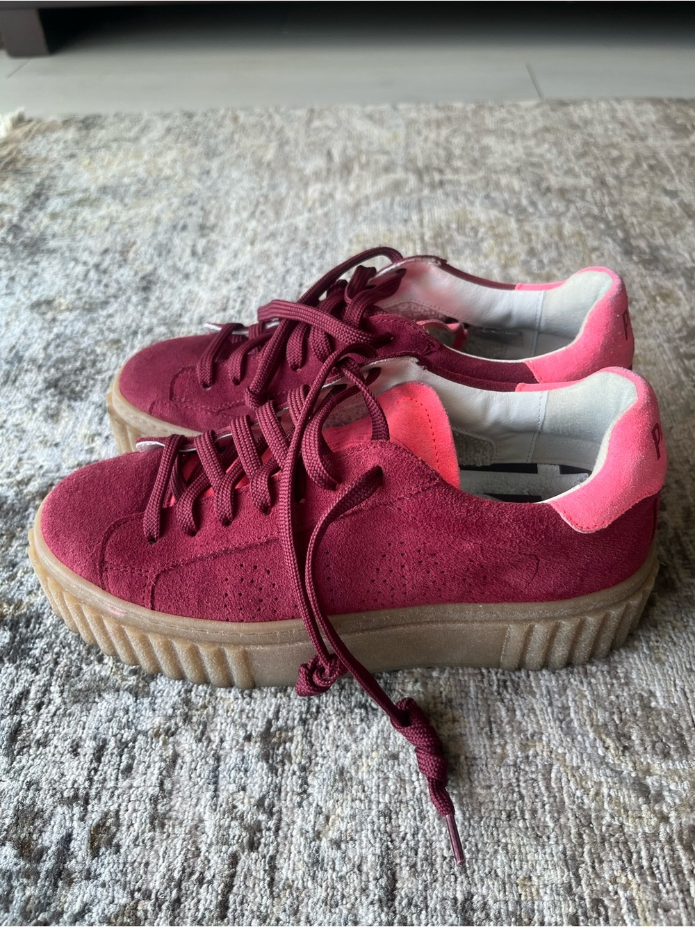 P448 Suede Platform Sneakers in Burgundy & Hot Pink - Picture 4 of 6